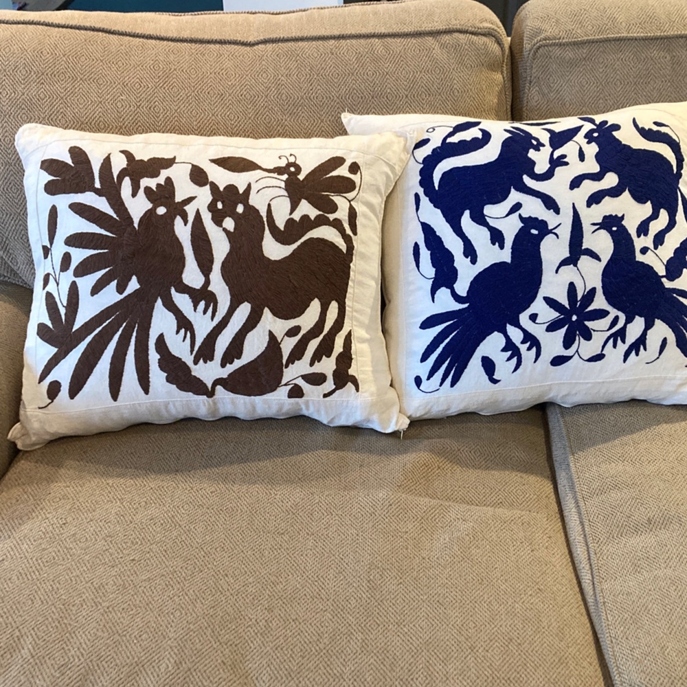 Brown and Blue Animal Motif Accent Pillows